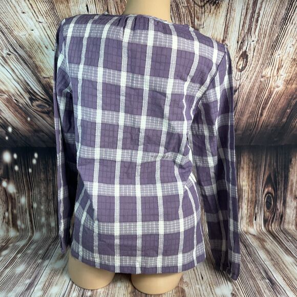Christopher Banks Womens Size Small Purple White Plaid V Neck Top Blouse Shirt - Picture 5 of 11